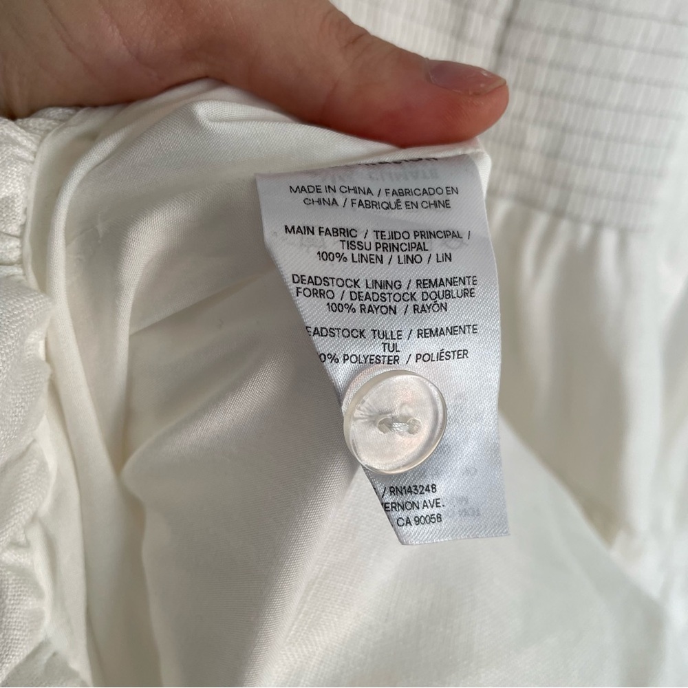 Reformation Delia Linen Dress White Bubble Skirt Square Neck Drop Waist Size 10 - Picture 9 of 12